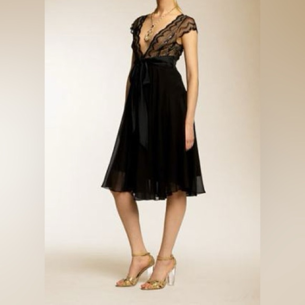 BCBGMaxAzria Vintage Black Beaded Mesh & Silk Cocktail Dress